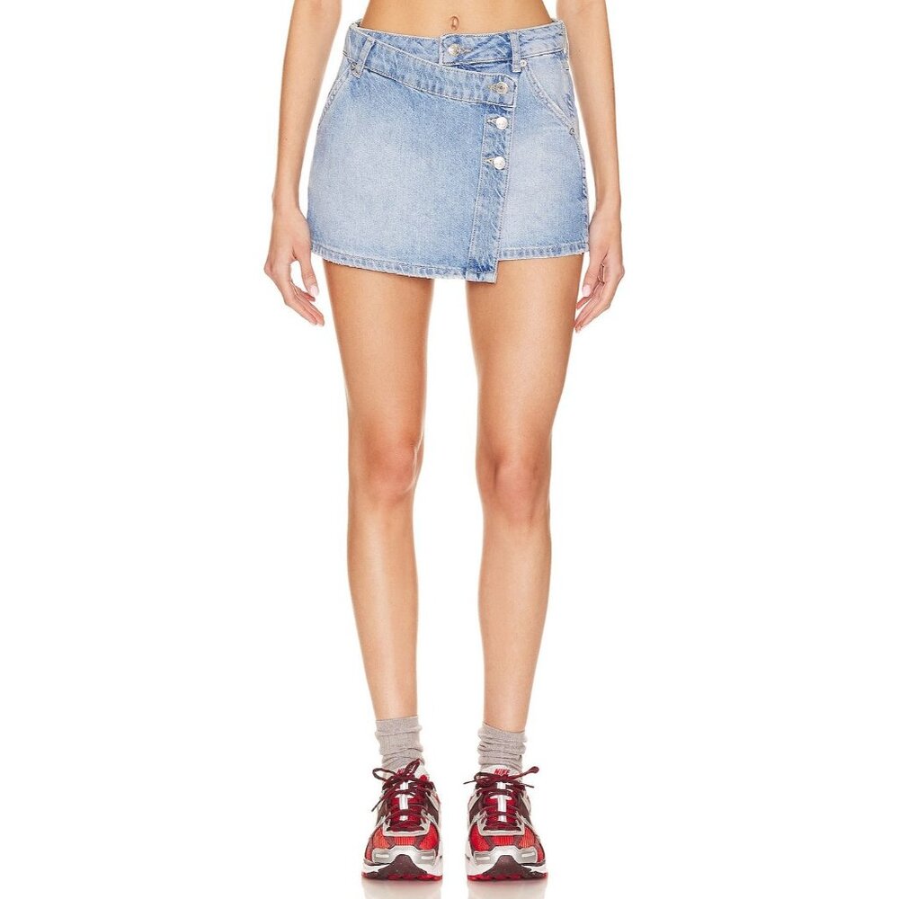 Free People x We The Free Wynne Denim Skirt in Light Indigo 26 New Womens Jean